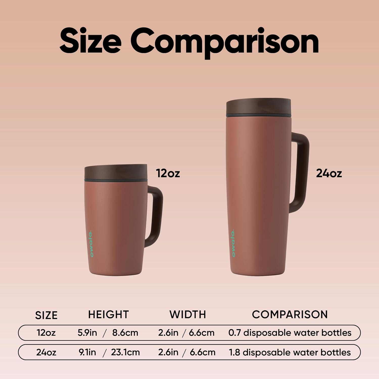 imageOwala SmoothSip Slider Stainless Steel Insulated Travel Mug with handle 100 Leak Proof For Hot and Cold Drinks Travel Friendly with Sliding Lock Lid 12oz BPA Free Leak Proof Black CherryCozy Cocoa