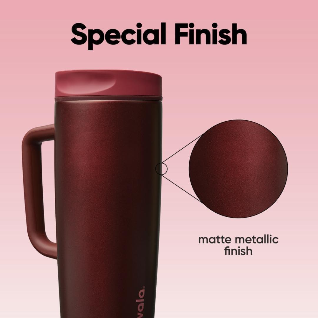 imageOwala SmoothSip Slider Stainless Steel Insulated Travel Mug with handle 100 Leak Proof For Hot and Cold Drinks Travel Friendly with Sliding Lock Lid 12oz BPA Free Leak Proof Black CherryBlack Cherry