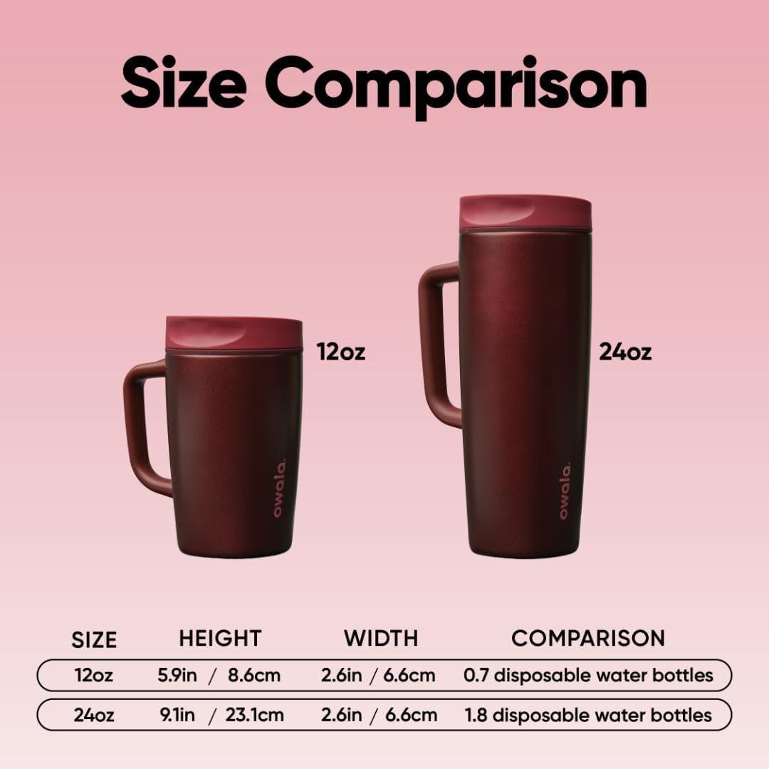 imageOwala SmoothSip Slider Stainless Steel Insulated Travel Mug with handle 100 Leak Proof For Hot and Cold Drinks Travel Friendly with Sliding Lock Lid 12oz BPA Free Leak Proof Black CherryBlack Cherry