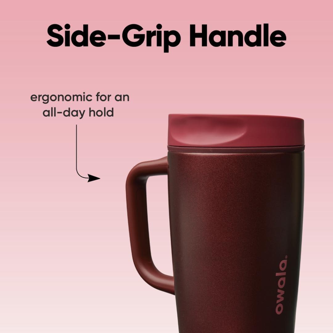 imageOwala SmoothSip Slider Stainless Steel Insulated Travel Mug with handle 100 Leak Proof For Hot and Cold Drinks Travel Friendly with Sliding Lock Lid 12oz BPA Free Leak Proof Black CherryBlack Cherry