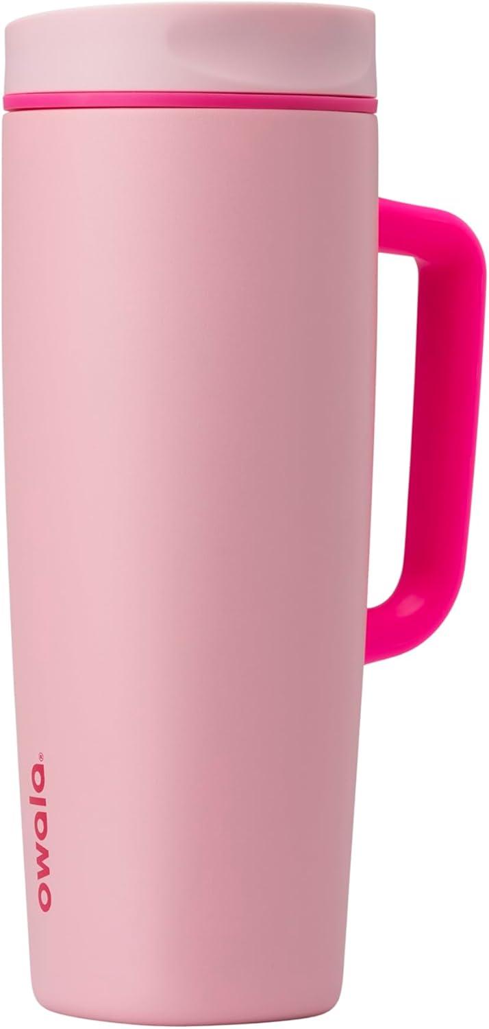 imageOwala SmoothSip Slider Stainless Steel Insulated Travel Mug with handle 100 Leak Proof For Hot and Cold Drinks Travel Friendly with Sliding Lock Lid 12oz BPA Free Leak Proof Black CherryPucker Up