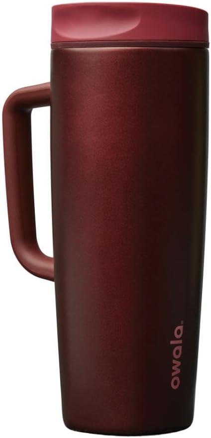 imageOwala SmoothSip Slider Stainless Steel Insulated Travel Mug with handle 100 Leak Proof For Hot and Cold Drinks Travel Friendly with Sliding Lock Lid 12oz BPA Free Leak Proof Black CherryBlack Cherry