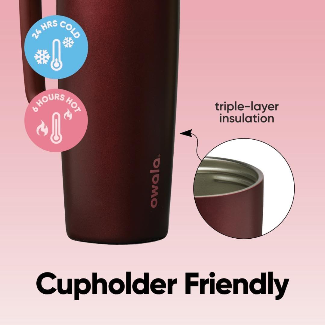 imageOwala SmoothSip Slider Stainless Steel Insulated Travel Mug with handle 100 Leak Proof For Hot and Cold Drinks Travel Friendly with Sliding Lock Lid 12oz BPA Free Leak Proof Black CherryBlack Cherry