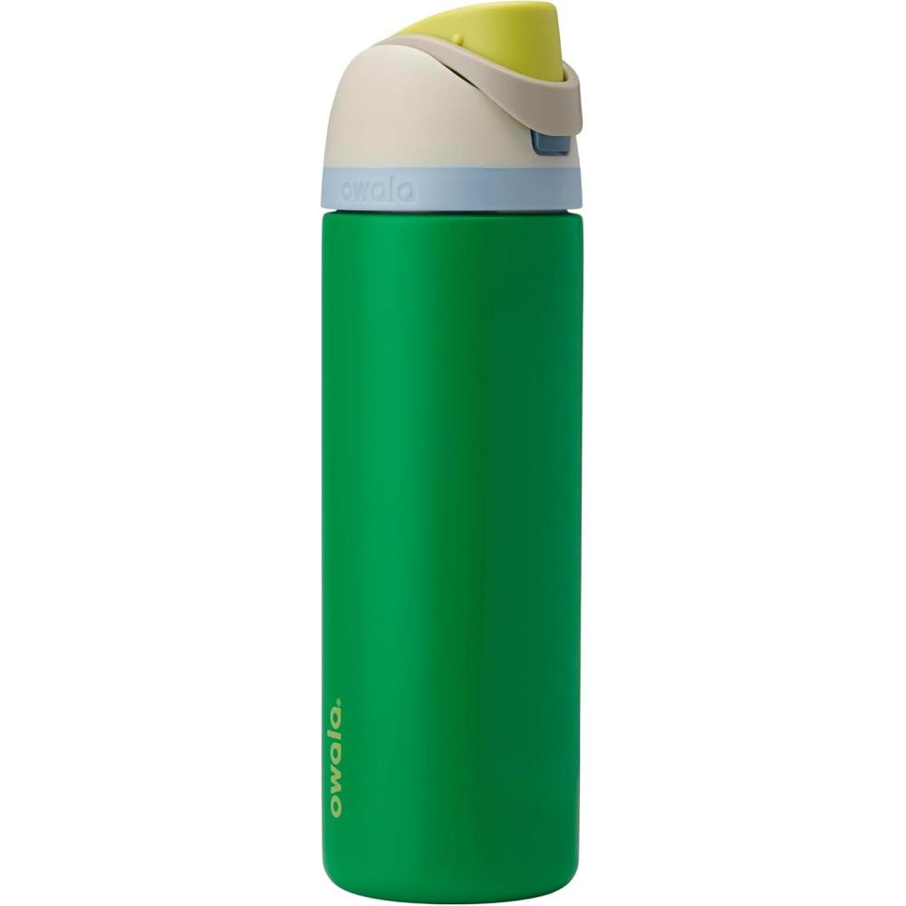 imageOwala FreeSip Insulated Stainless Steel Water Bottle with Straw BPAFree Sports Water Bottle Great for Travel 24 Oz Black CherryPutting Green