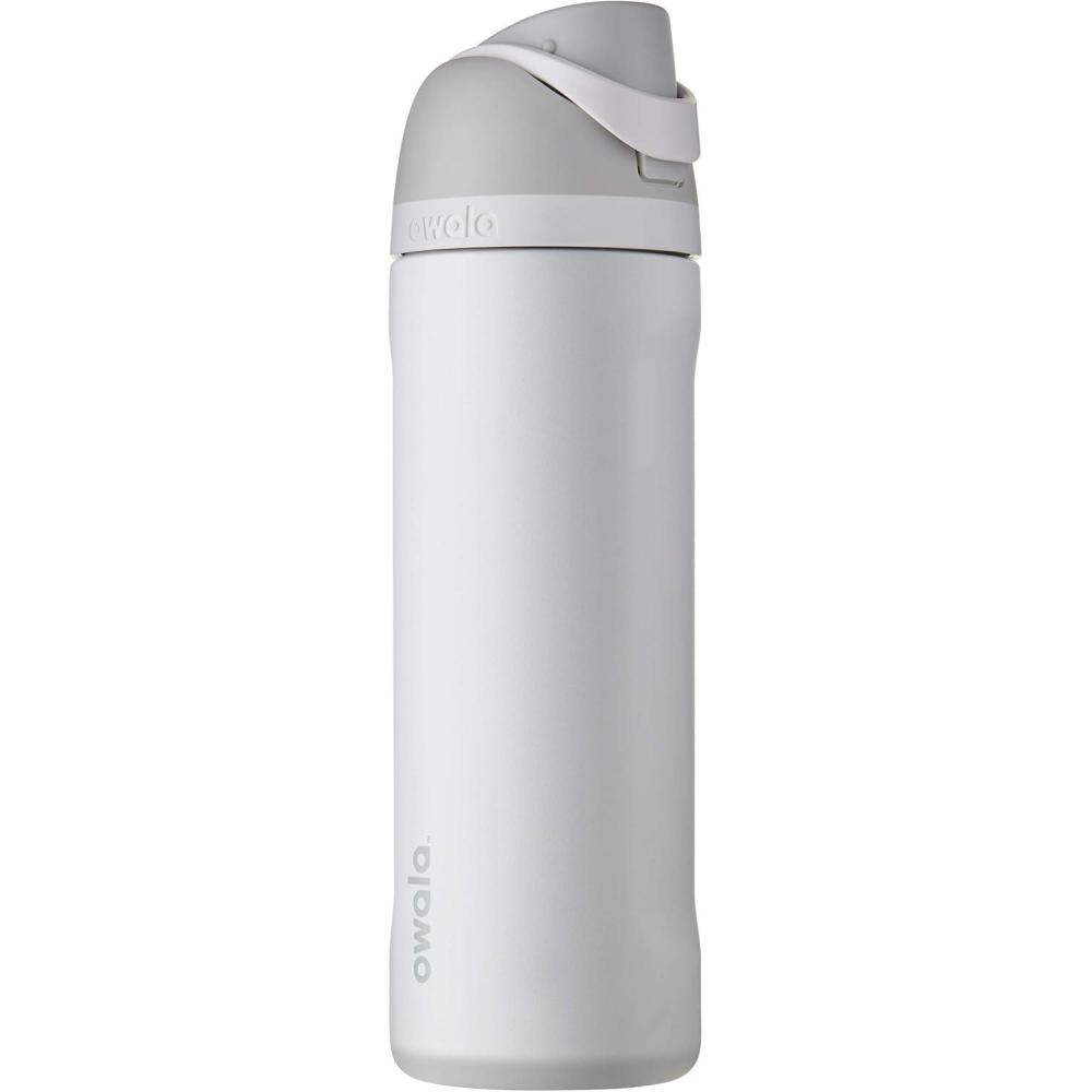 imageOwala FreeSip Insulated Stainless Steel Water Bottle with Straw BPAFree Sports Water Bottle Great for Travel 24 Oz Black CherryShy Marshmallow