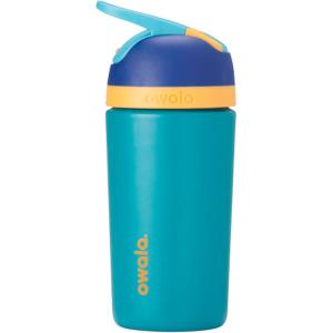 imageOwala Kids Flip Insulated StainlessSteel Water Bottle with Straw and Locking Lid 14Ounce BlueTeal Splishy Splashy